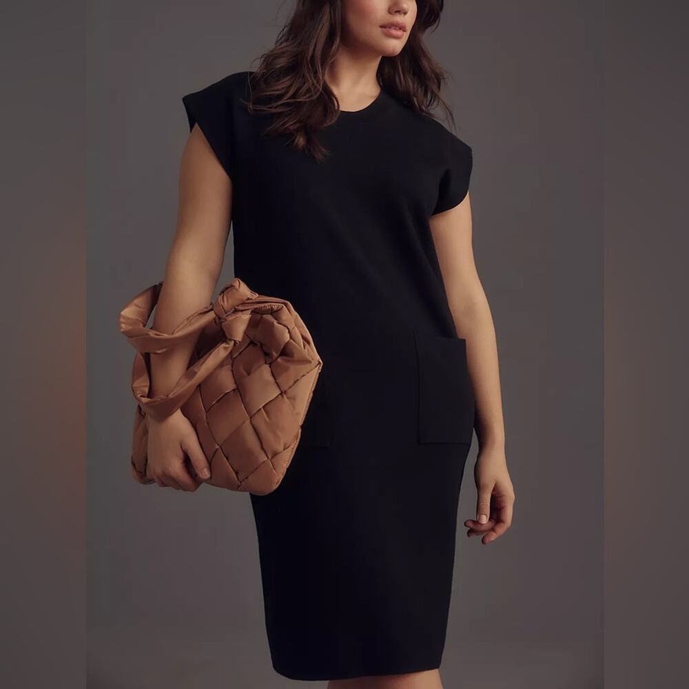 NWT Anthropologie Maeve Muscle Column Black Knit Sweater Midi Dress Size Medium